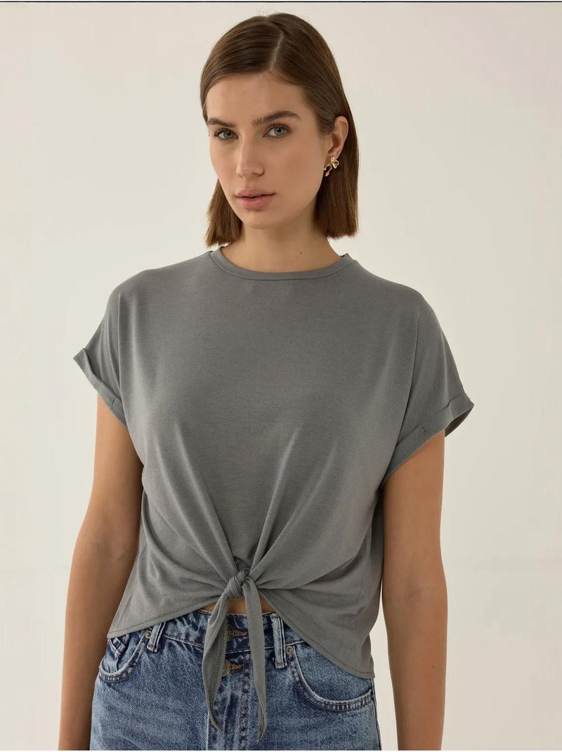 T-shirt basic cropped con girocollo hiccup Grigio - Kiabi