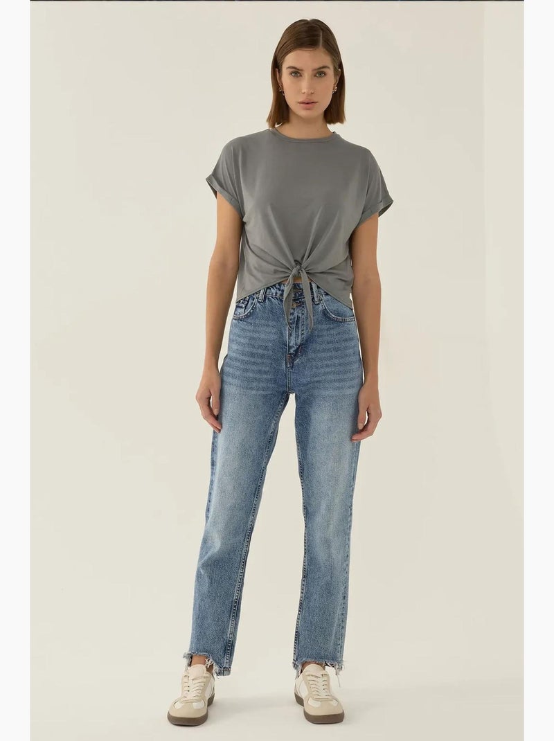 T-shirt basic cropped con girocollo hiccup Grigio - Kiabi