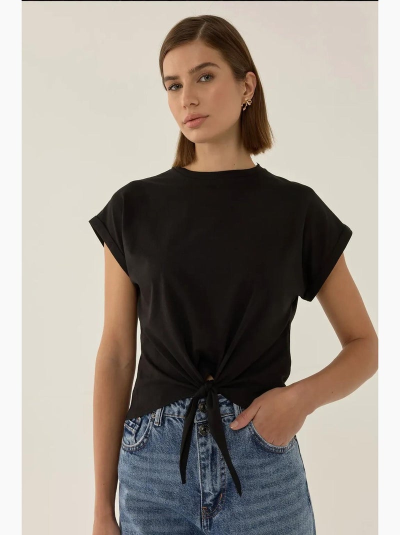 T-shirt basic cropped con girocollo hiccup Nero - Kiabi