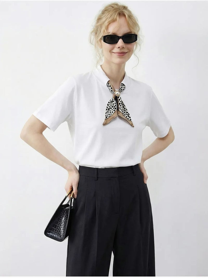 T-shirt basic girocollo con dettaglio accessorio lucci Bianco - Kiabi