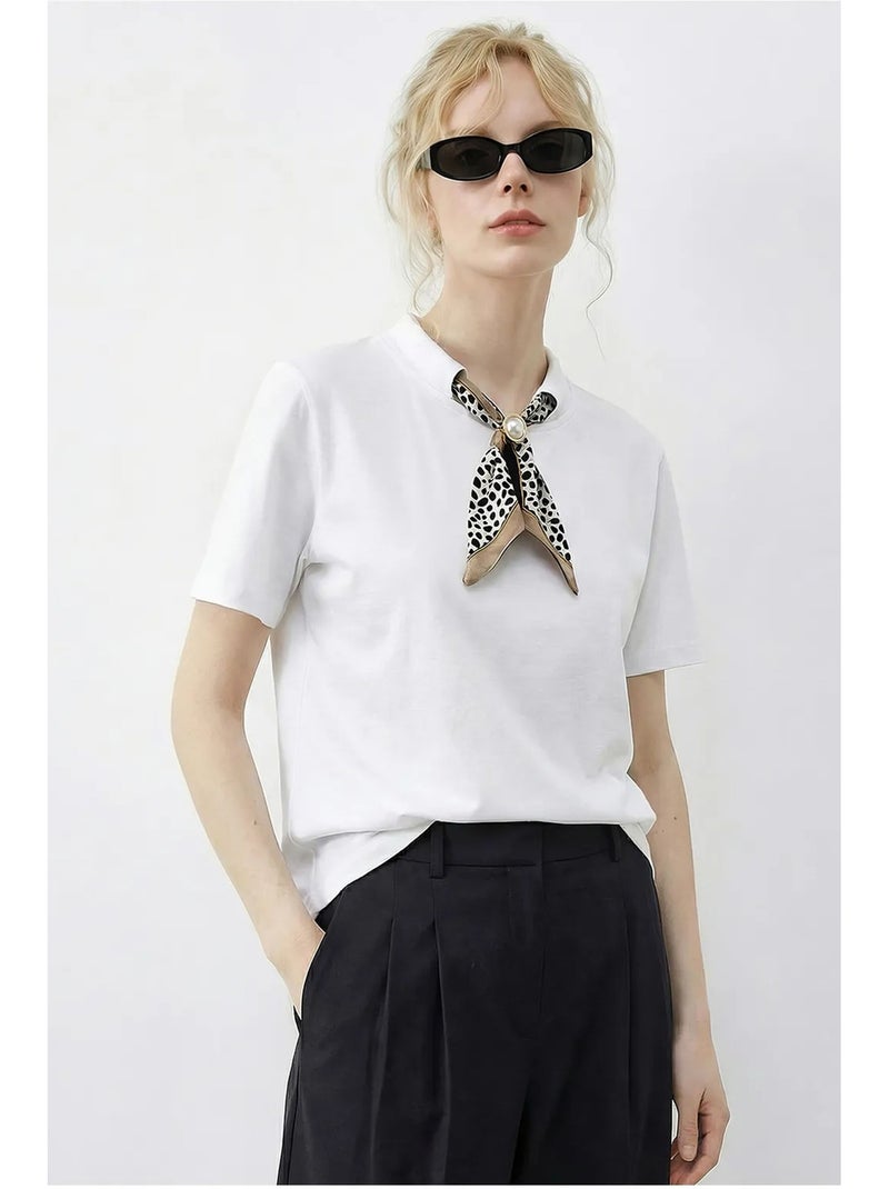 T-shirt basic girocollo con dettaglio accessorio lucci Bianco - Kiabi