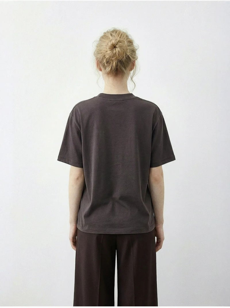 T-shirt basic girocollo con dettaglio accessorio lucci Marrone scuro - Kiabi
