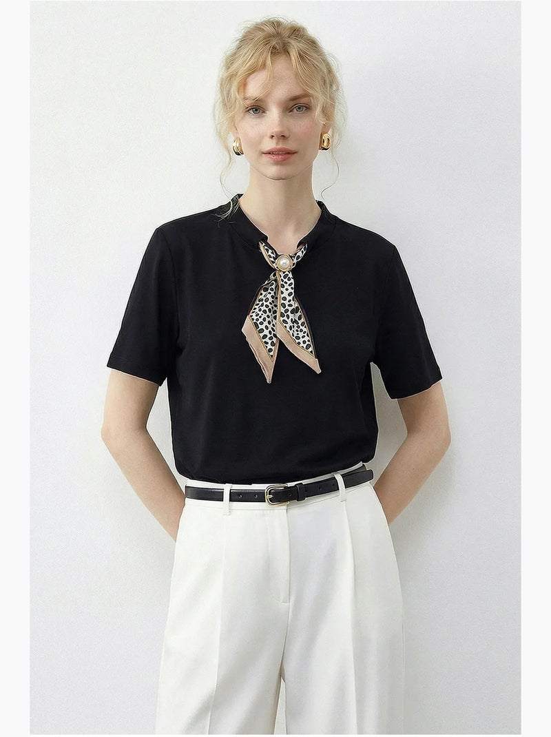 T-shirt basic girocollo con dettaglio accessorio lucci Nero - Kiabi
