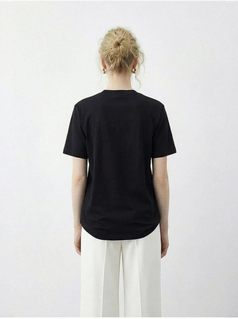 T-shirt basic girocollo con dettaglio accessorio lucci Nero - Kiabi