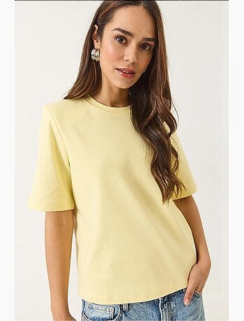 T-shirt basic imbottita in cotone con scollo rotondo lucci