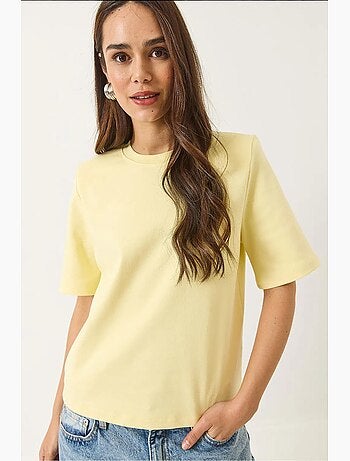 T-shirt basic imbottita in cotone con scollo rotondo lucci