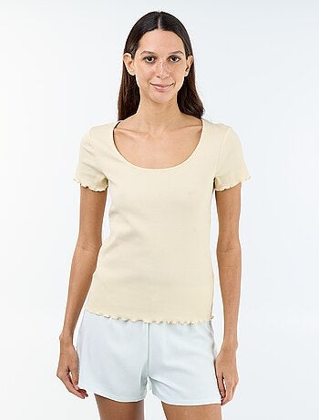 T-shirt basic in maglia a costine a maniche corte