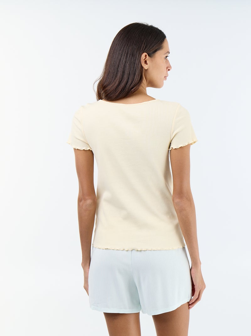 T-shirt basic in maglia a costine a maniche corte Beige - Kiabi