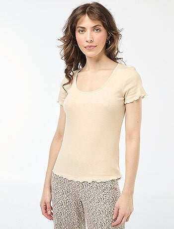 T-shirt basic in maglia a costine a maniche corte