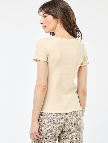 T-shirt basic in maglia a costine a maniche corte