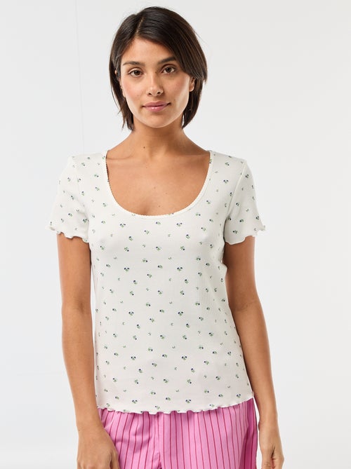 T-shirt basic in maglia a costine a maniche corte - Kiabi