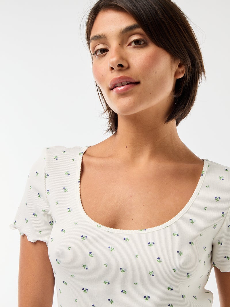 T-shirt basic in maglia a costine a maniche corte Bianco - Kiabi