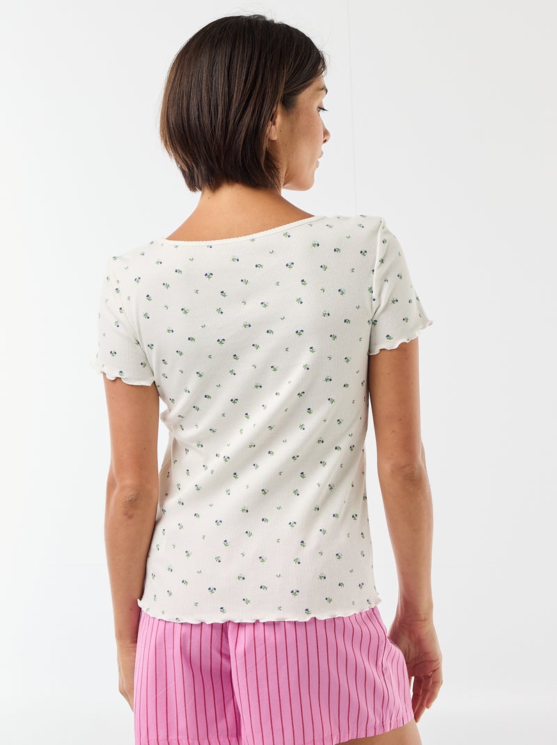 T-shirt basic in maglia a costine a maniche corte Bianco - Kiabi