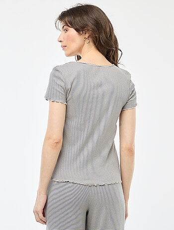 T-shirt basic in maglia a costine a maniche corte