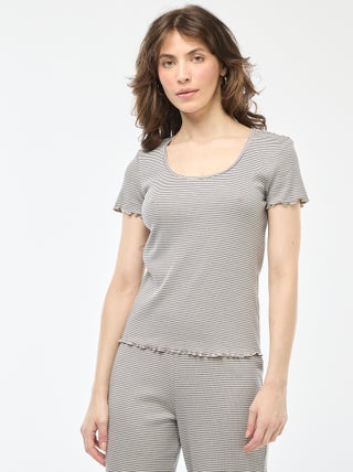 T-shirt basic in maglia a costine a maniche corte