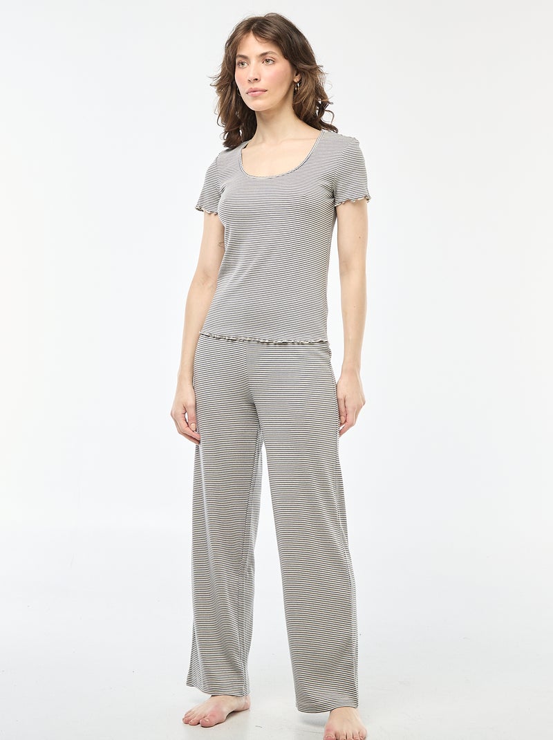T-shirt basic in maglia a costine a maniche corte Blu - Kiabi