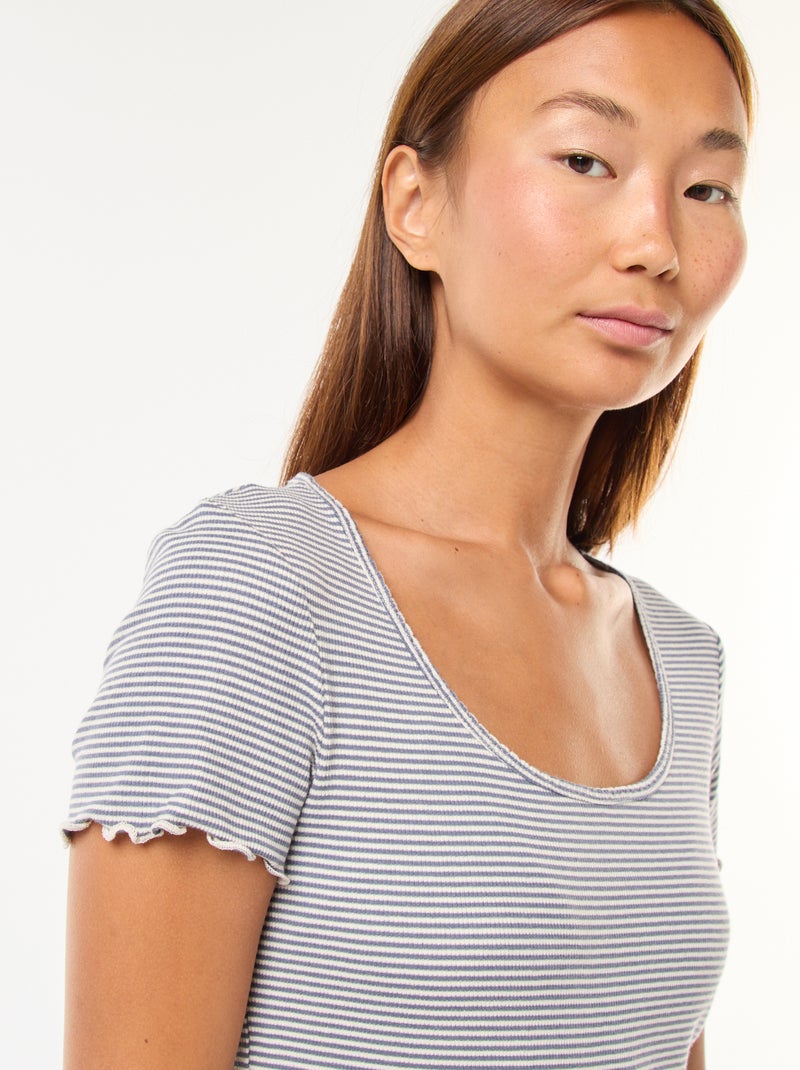 T-shirt basic in maglia a costine a maniche corte Blu - Kiabi