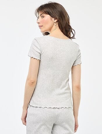 T-shirt basic in maglia a costine a maniche corte