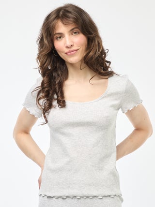 T-shirt basic in maglia a costine a maniche corte