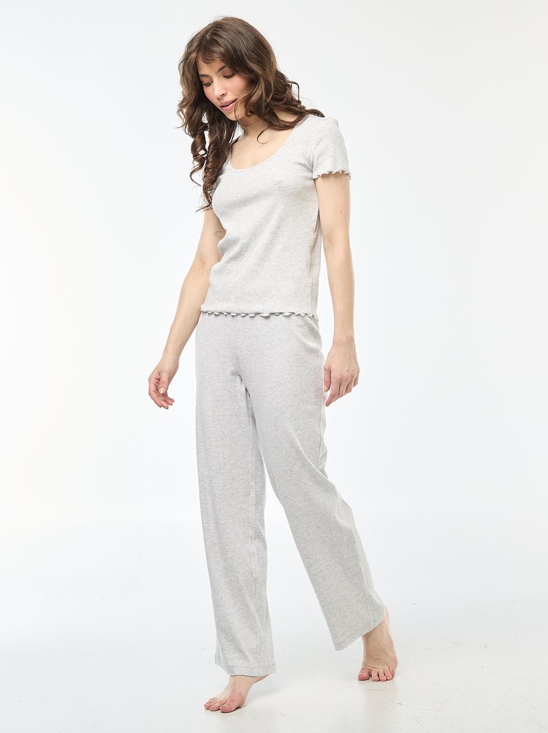 T-shirt basic in maglia a costine a maniche corte Grigio - Kiabi