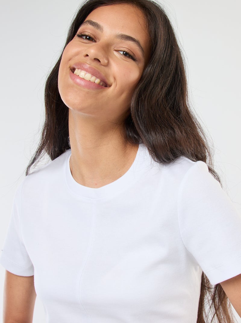 T-shirt basic in maglia a costine sottili Bianco - Kiabi