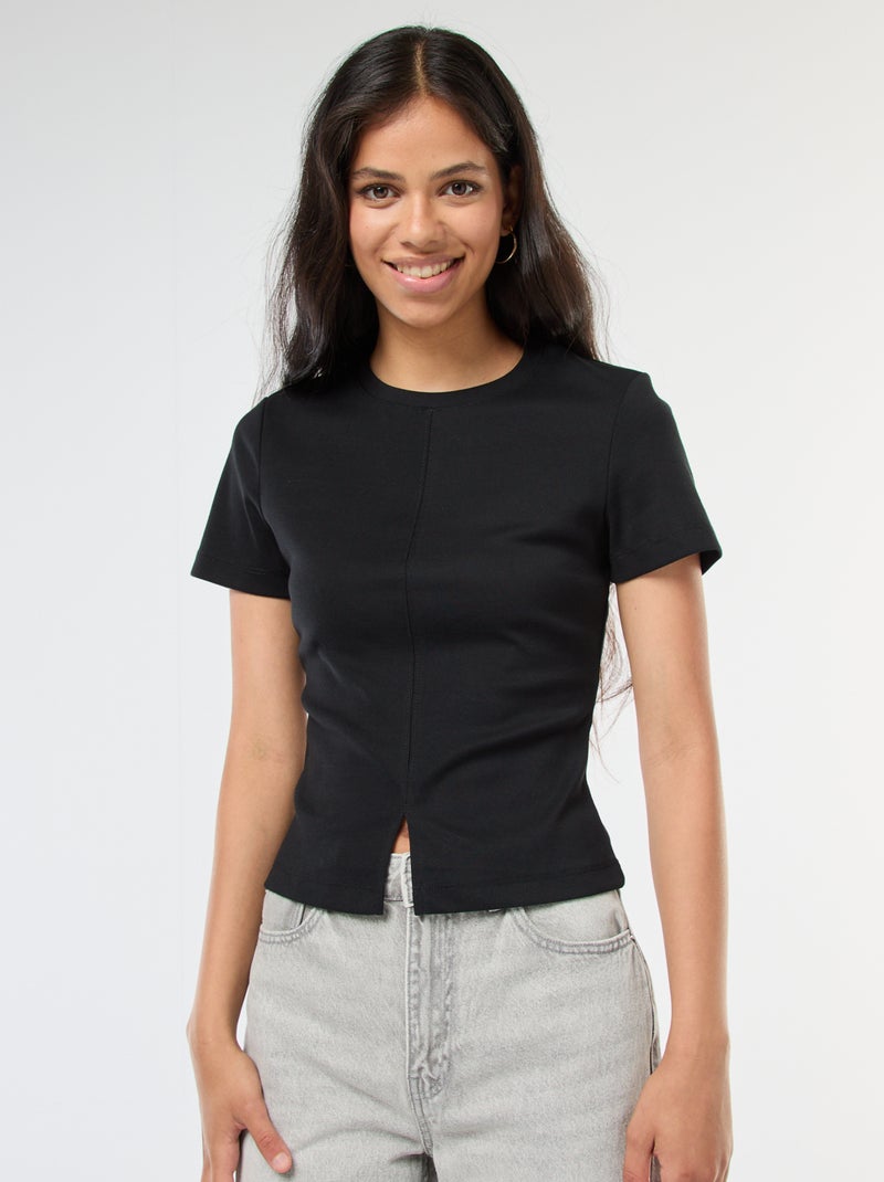 T-shirt basic in maglia a costine sottili Nero - Kiabi