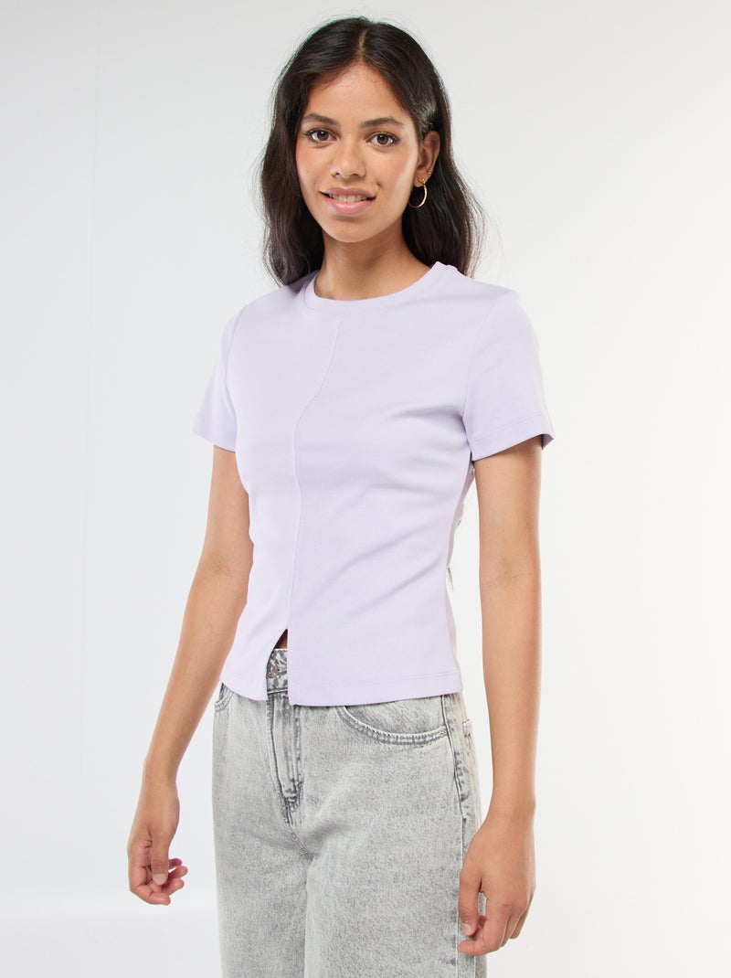 T-shirt basic in maglia a costine sottili Rosa - Kiabi