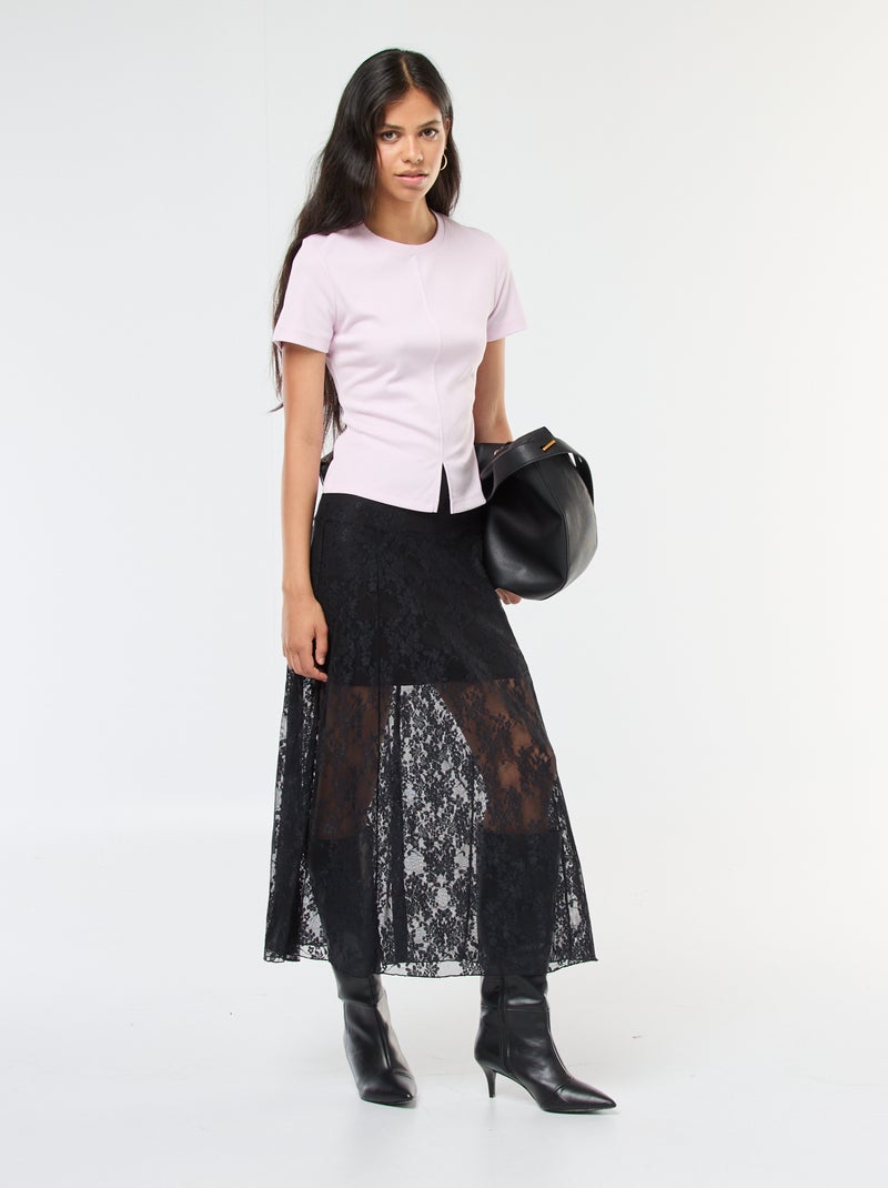 T-shirt basic in maglia a costine sottili Rosa - Kiabi