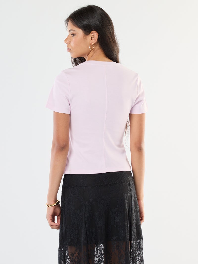 T-shirt basic in maglia a costine sottili Rosa - Kiabi