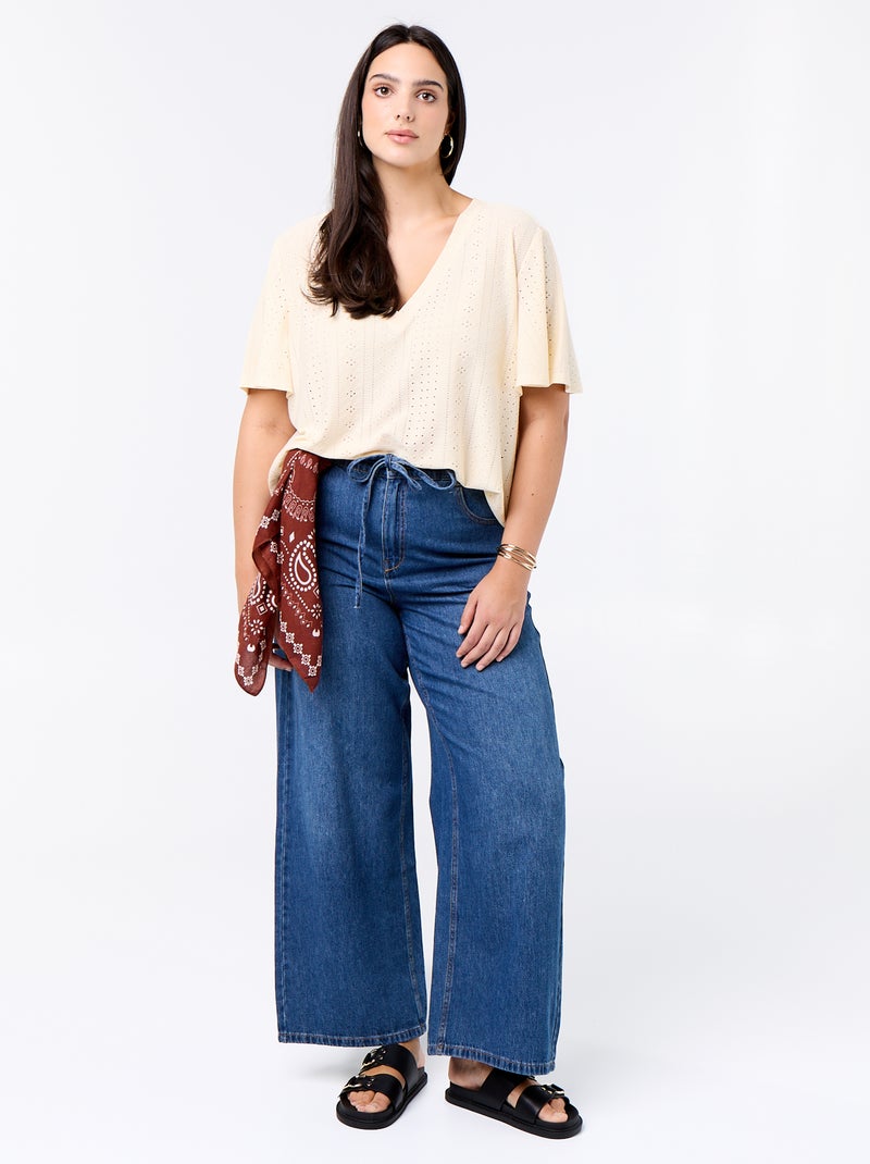 T-shirt basic in maglia traforata Beige - Kiabi