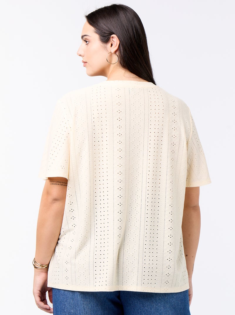 T-shirt basic in maglia traforata Beige - Kiabi