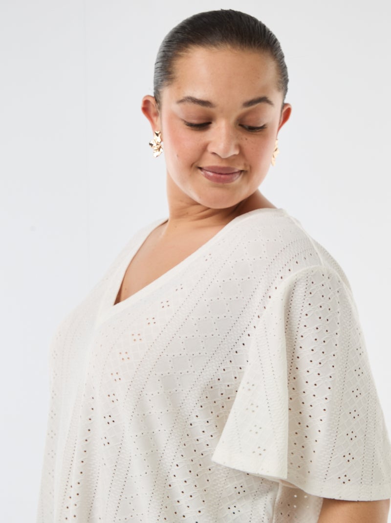T-shirt basic in maglia traforata Bianco - Kiabi