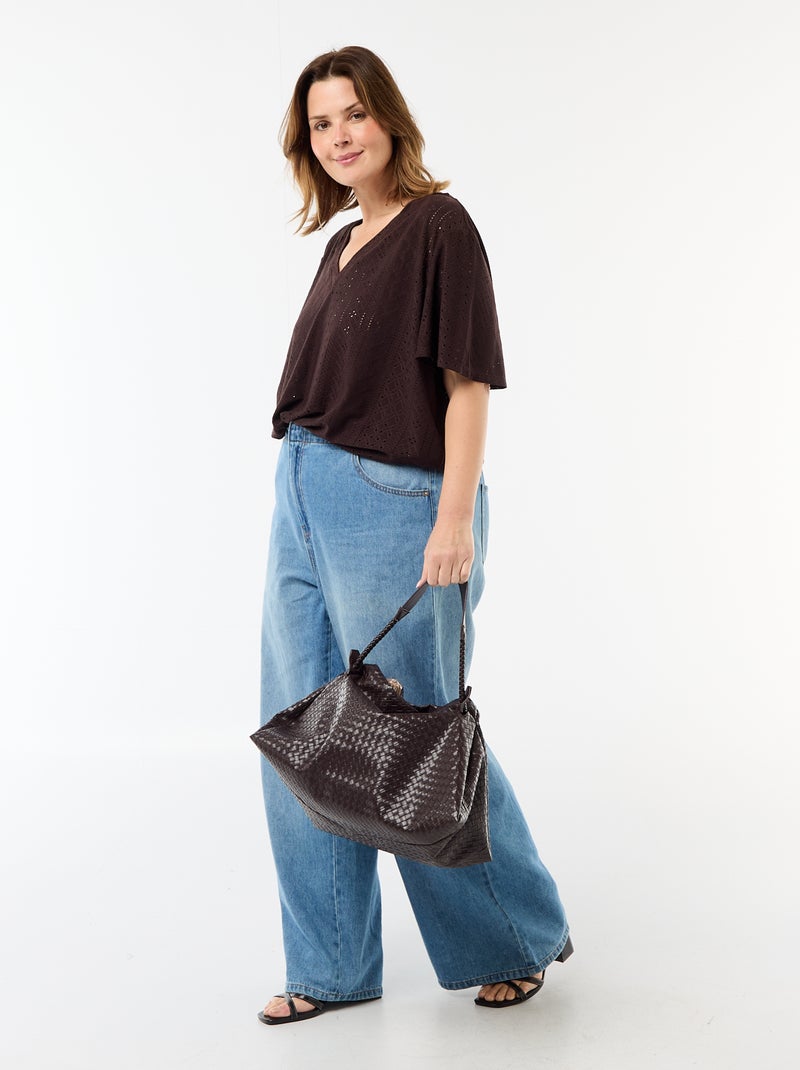T-shirt basic in maglia traforata Marrone - Kiabi