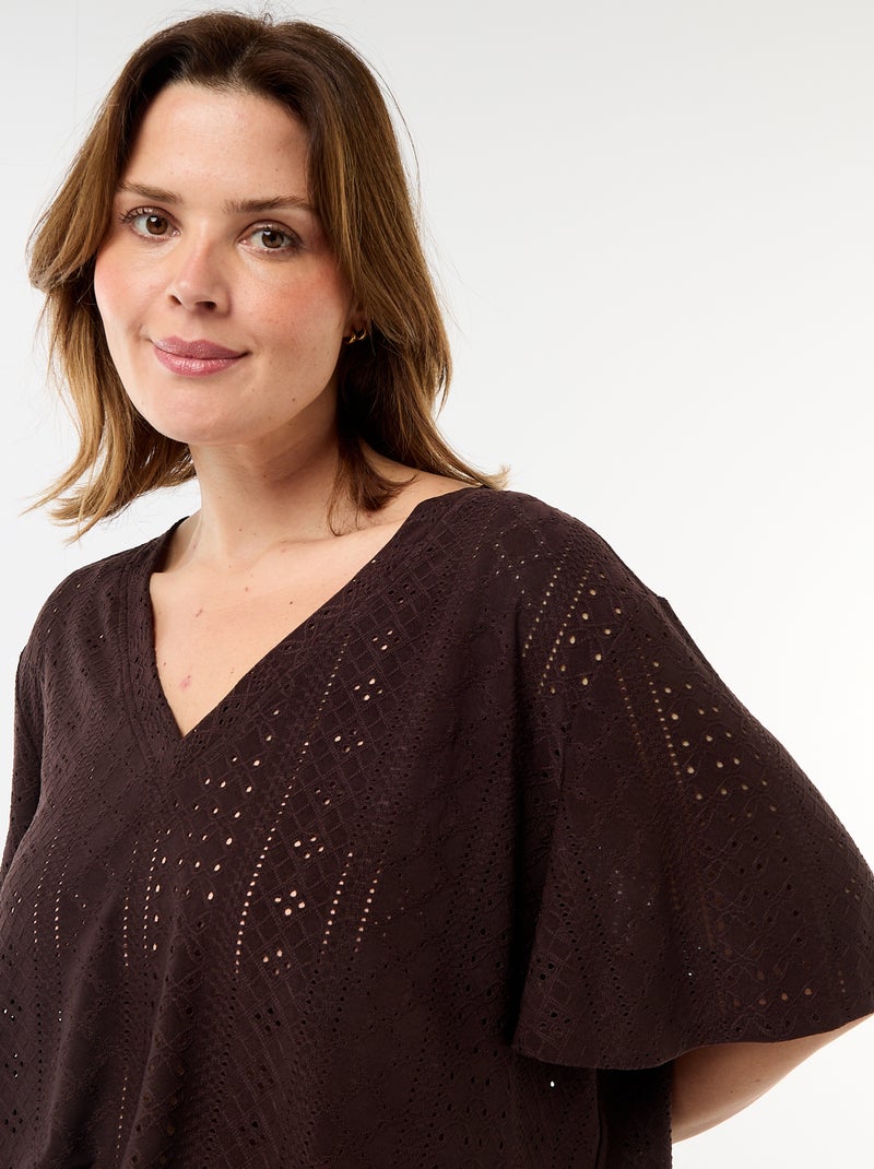 T-shirt basic in maglia traforata Marrone - Kiabi