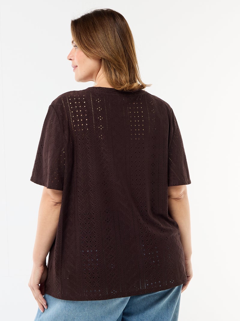 T-shirt basic in maglia traforata Marrone - Kiabi
