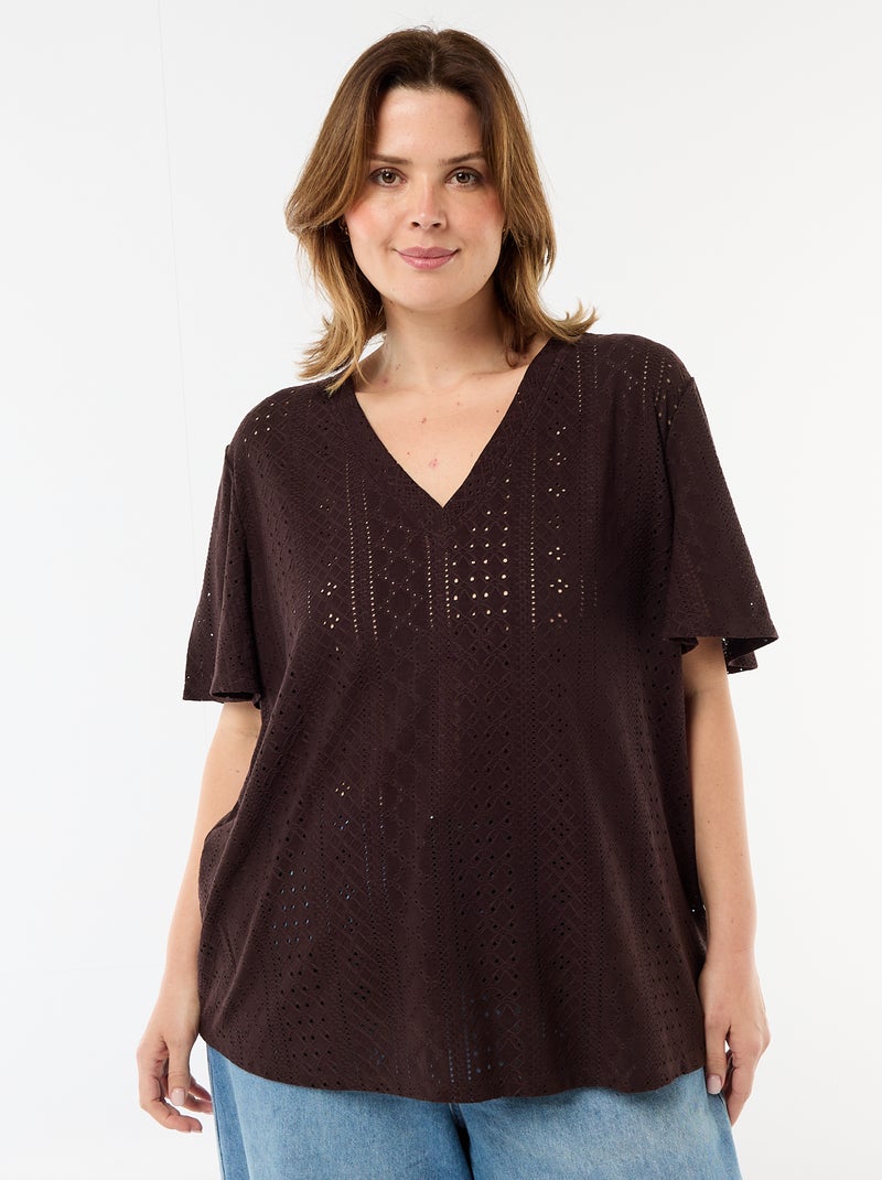 T-shirt basic in maglia traforata Marrone - Kiabi