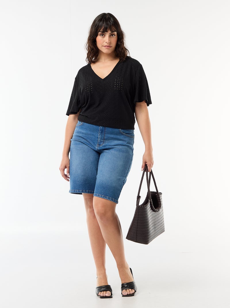 T-shirt basic in maglia traforata Nero - Kiabi