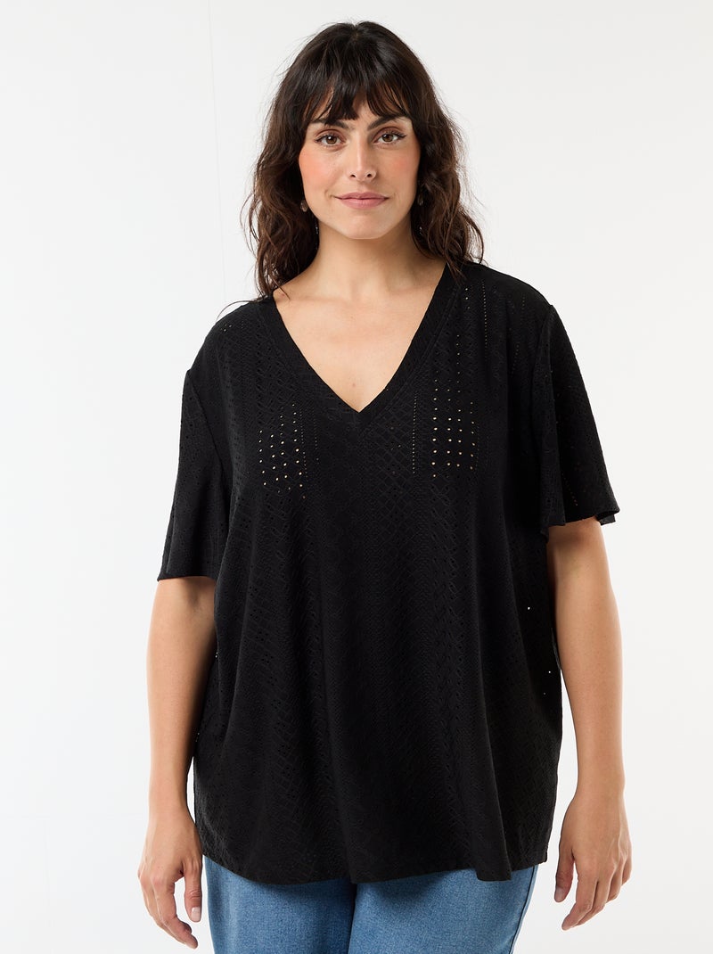 T-shirt basic in maglia traforata Nero - Kiabi
