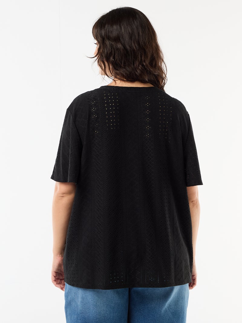 T-shirt basic in maglia traforata Nero - Kiabi
