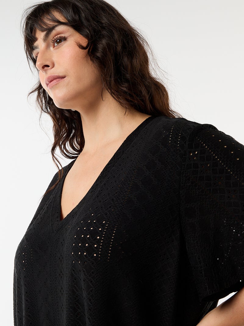 T-shirt basic in maglia traforata Nero - Kiabi