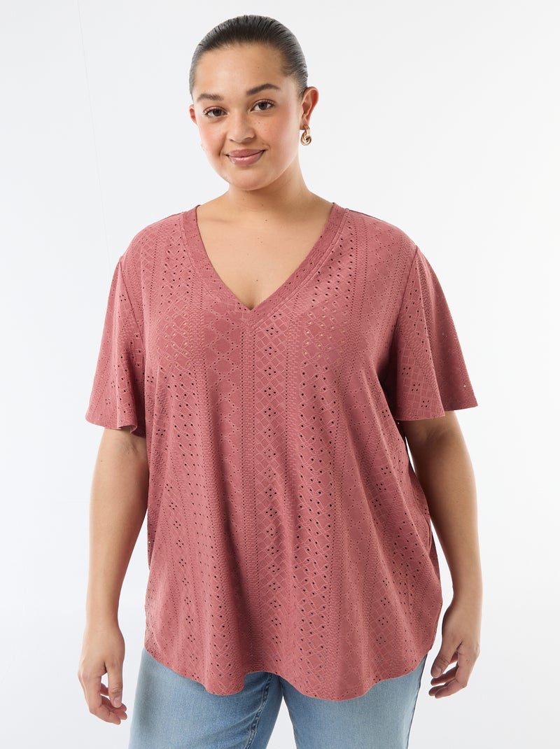 T-shirt basic in maglia traforata Rosa - Kiabi