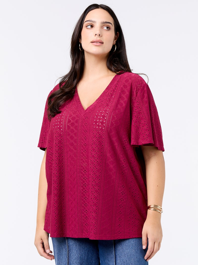 T-shirt basic in maglia traforata Rosso - Kiabi