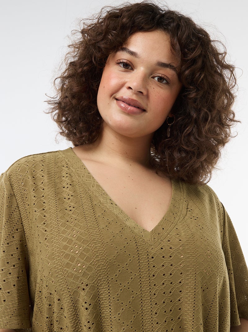T-shirt basic in maglia traforata Verde - Kiabi
