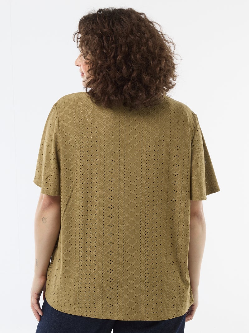 T-shirt basic in maglia traforata Verde - Kiabi