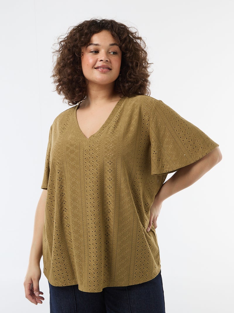 T-shirt basic in maglia traforata Verde - Kiabi