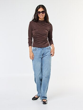 T-shirt basic in tessuto fluido con collo alto