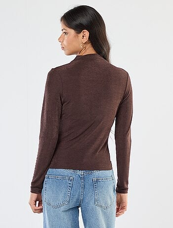 T-shirt basic in tessuto fluido con collo alto