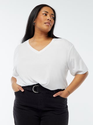 T-shirt basic tinta unita scollo a V