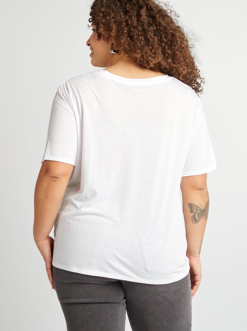 T-shirt basic tinta unita scollo a V bianco - Kiabi