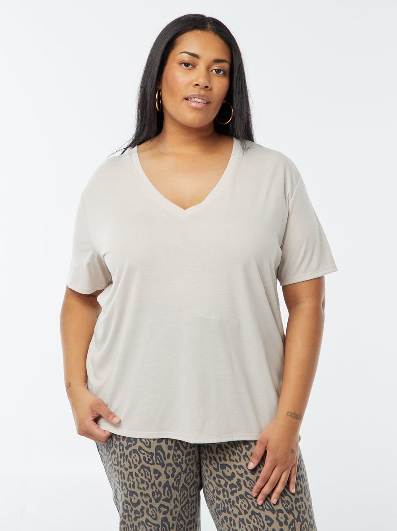 T-shirt basic tinta unita scollo a V Grigio - Kiabi